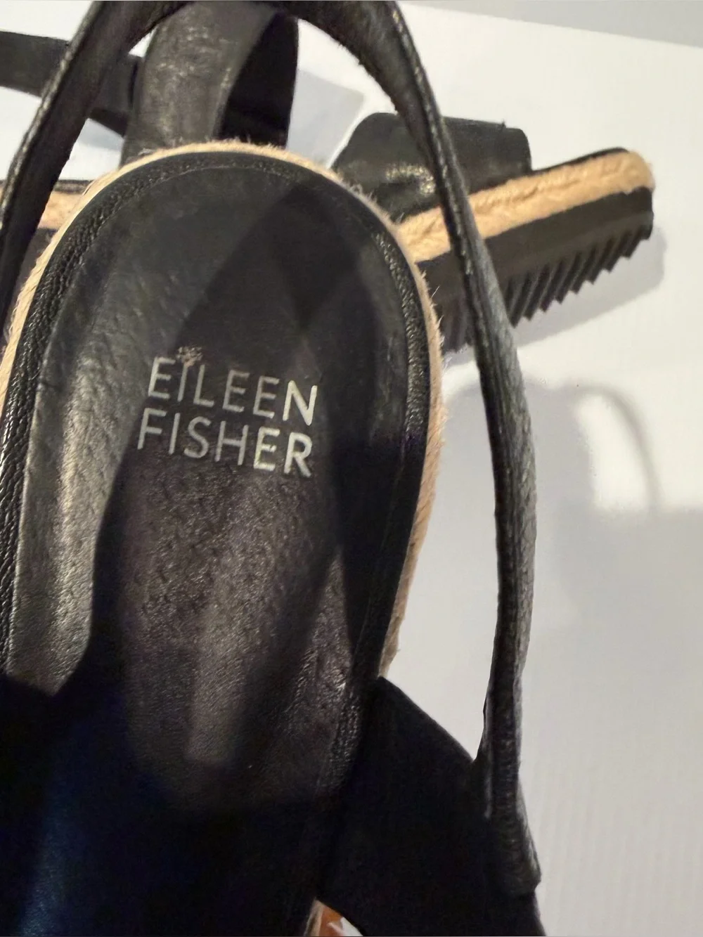 Eileen Fisher Women's Winnie Espadrille Wedge Sandal in Black Leather